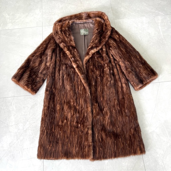 FURS by TRUESDELL Genuine Brown Mink Fur Long Sleeves Full Length Coat Sz M-L - Picture 12 of 16